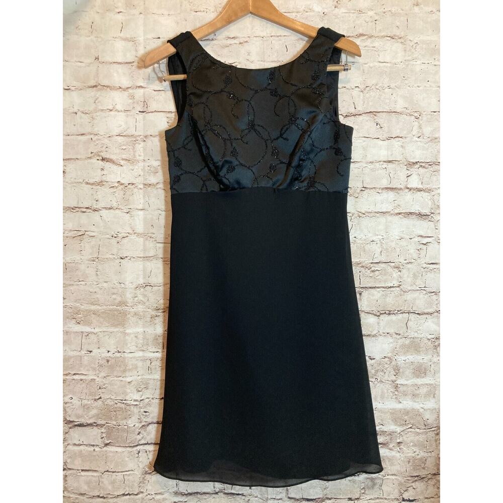 Vintage Rhapsody Y2K Dress Womens Medium ? Black Beaded Satin Whimsy Goth Draped